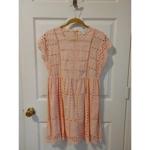 New Loveriche Small Eyelet Mini Dress Peachy Pink Short Sleeve Lined